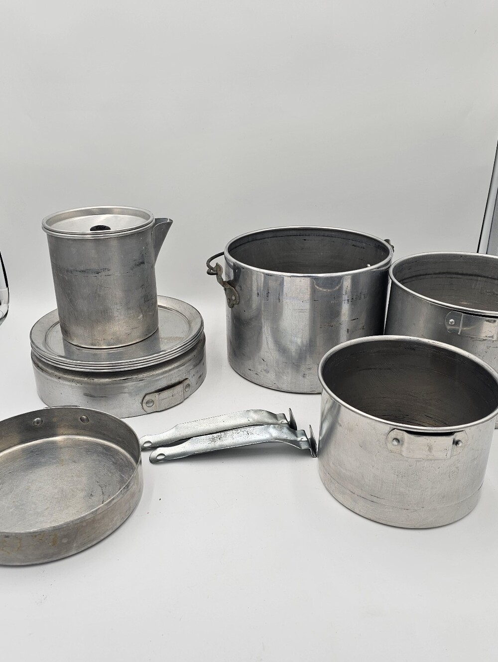 Vintage Stacking Camping Cook Set — Pots, Pans, Kettle, Plates & Cups